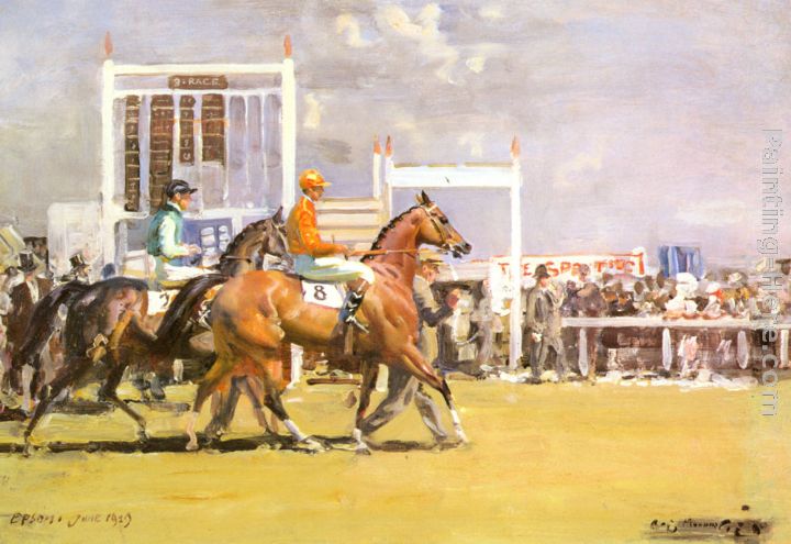 Going out at Epsom painting - Sir Alfred James Munnings Going out at Epsom art painting